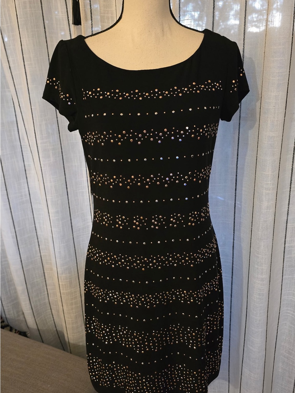 White House Black Market Black Short-Sleeve Studded Mini Dress